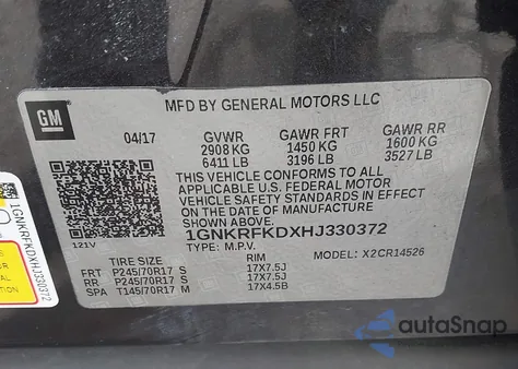 2017 Chevrolet Traverse Ls z USA, uszkodzony, nr VIN 1GNKRFKDXHJ330372